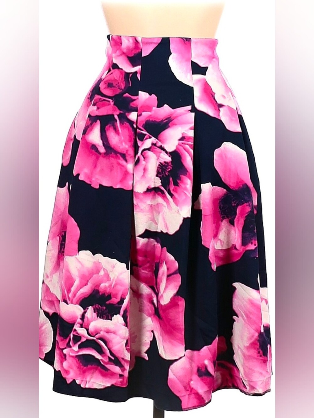 Eliza J Pink Floral A-Line Skirt on Black